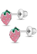 dazzling enamel strawberry silver baby earrings